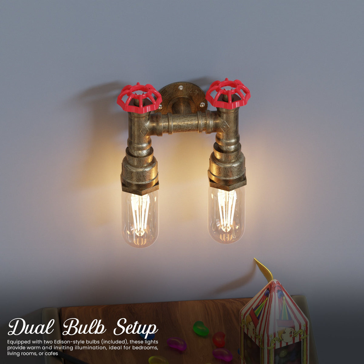 Twin Industrial Steampunk Water Pipe Wall Light E27~5686-2