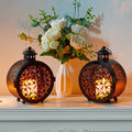 Set of 2 Round Vintage Metal Candle Lanterns 7.5" H-0