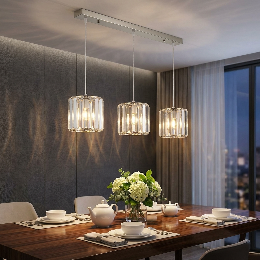 Modern Adjustable 3-Light Crystal Shade Pendant Chandelier ~ 6137