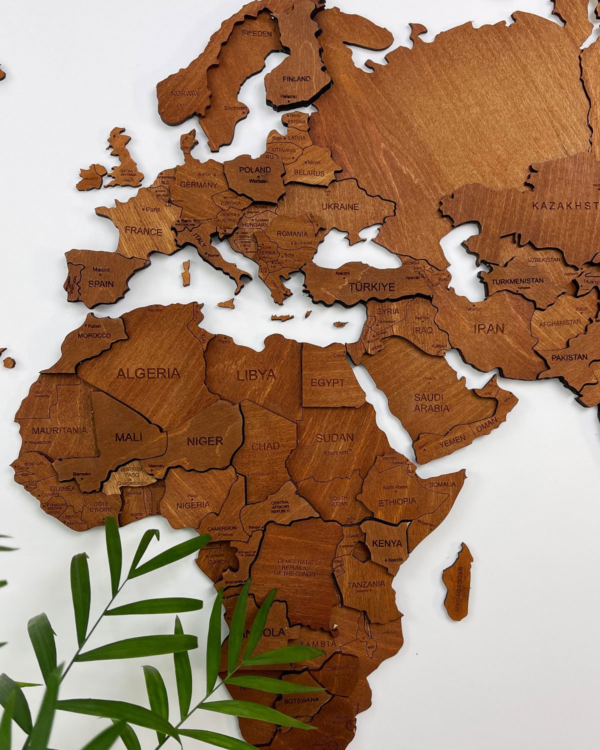 3D Multilayered World Map Rustic Wall Art Walnut