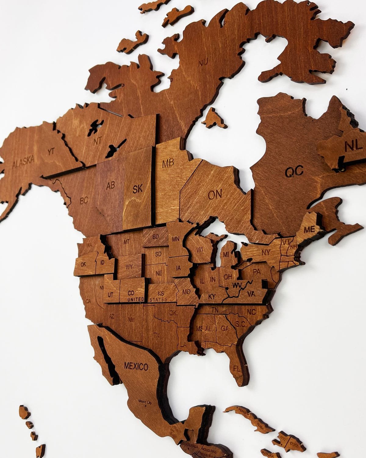 3D Multilayered World Map Rustic Wall Art Walnut