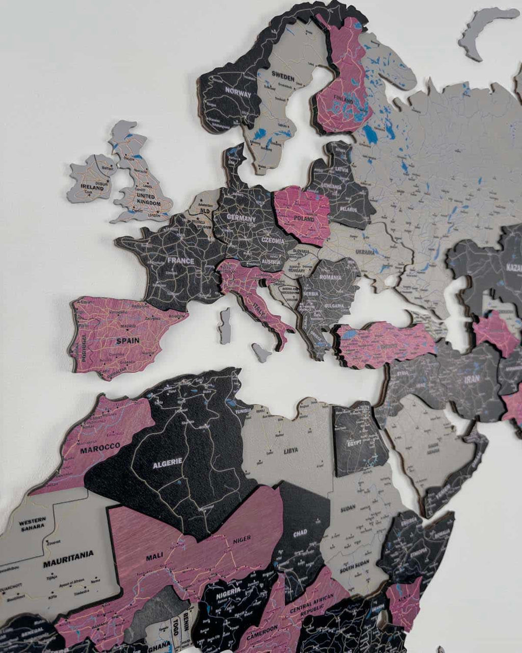 Premium 3d wood world map | ROSE Birdywing®-3