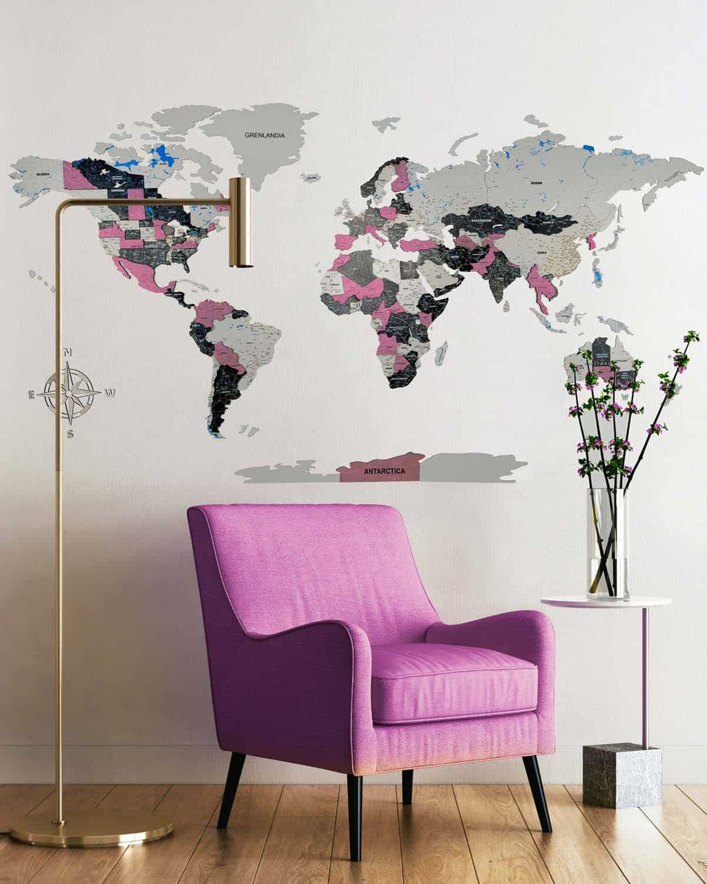 Premium 3d wood world map | ROSE Birdywing®-0
