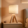 Wooden Tripod Bedside Table Lamp Linen Fabric Shade 13.4 Inch-0