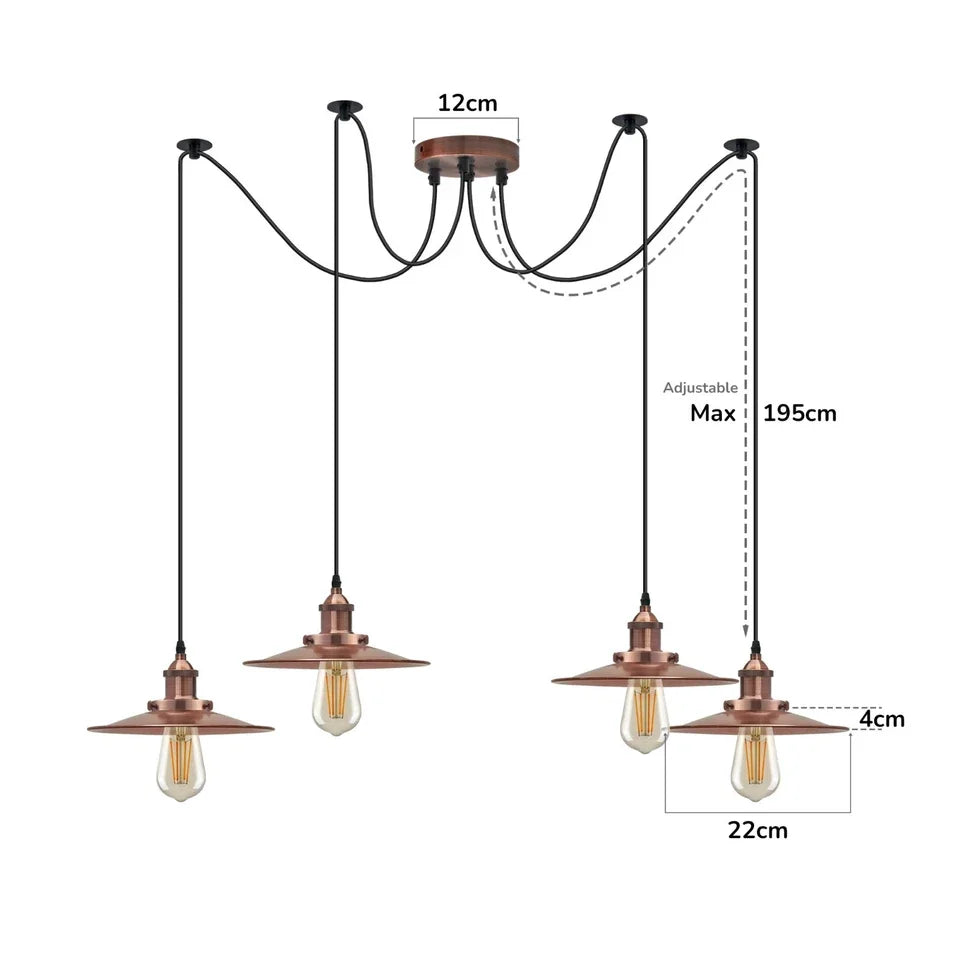 Industrial Spider Pendant Light 4 Head E27 Adjustable Ceiling Fitting~6411-4