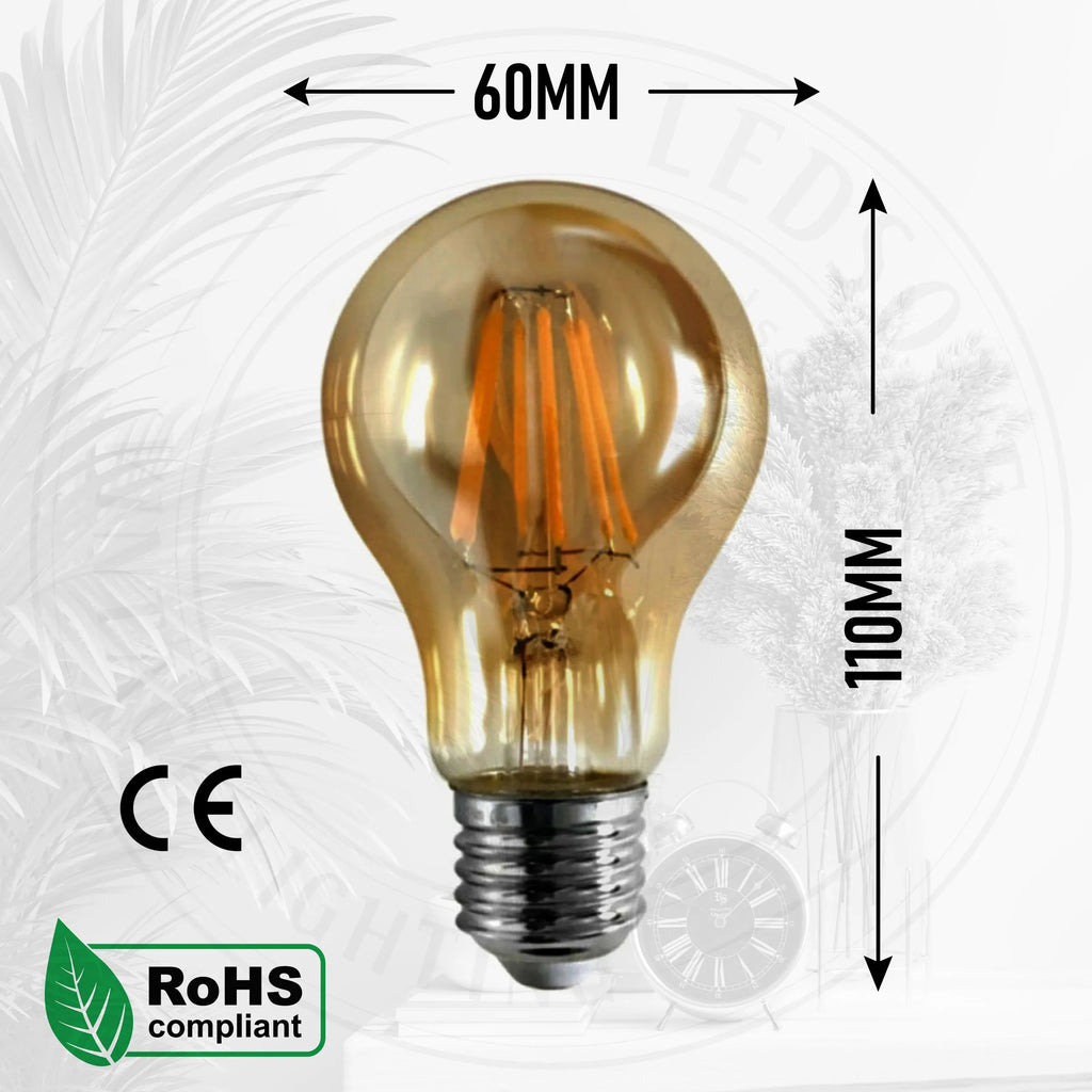 Dimmable led light filament Amber Warm white bulb_E27 A60 8W~4419-4