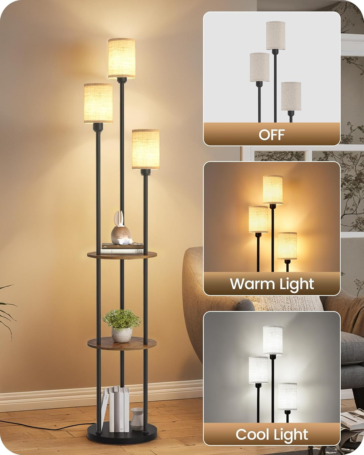 70.9Inch Floor Lamp With Rustic Shelving Unit Storage-4