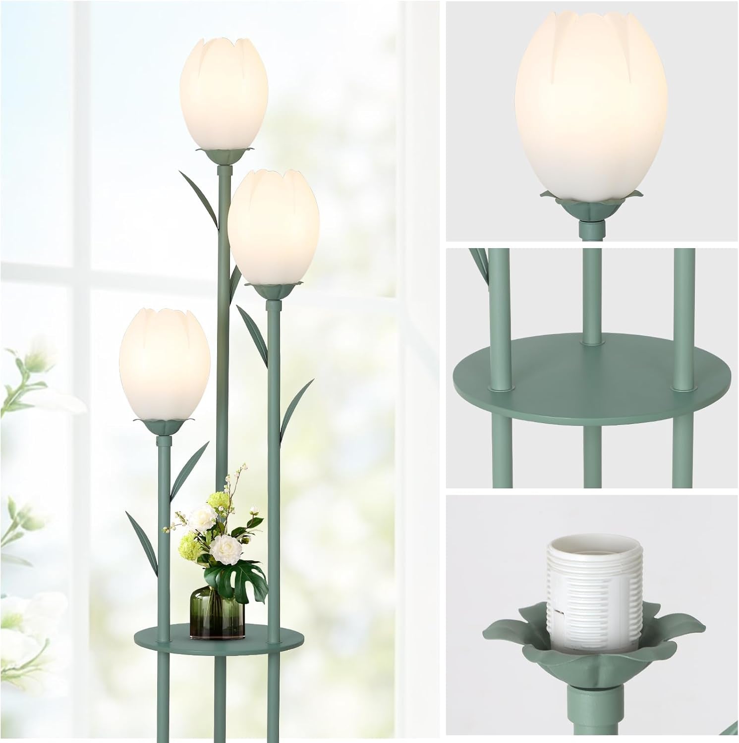 Verdigris Illuminating Tulip Three LED Floor Lamp Deco-1