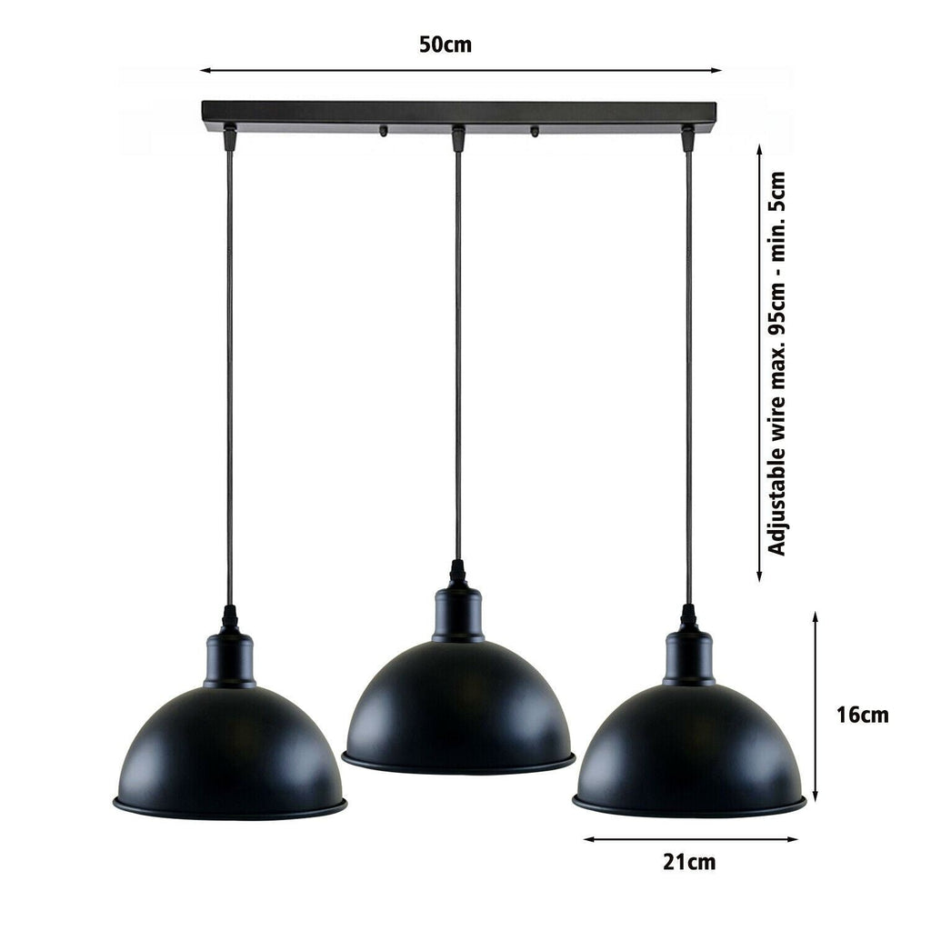 3 Light Pendant - Black Industrial Hanging Lamp ~1242-1