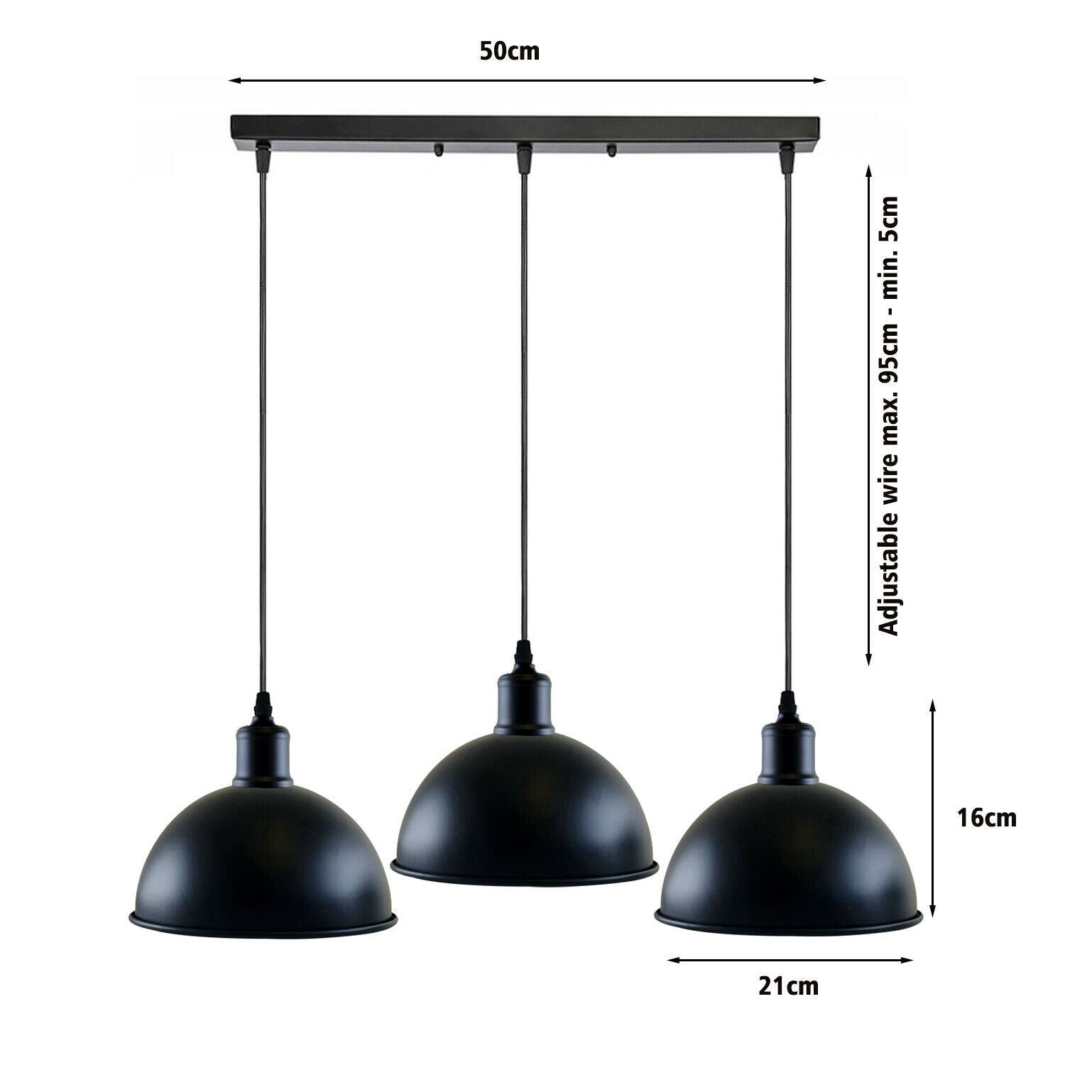 3 Light Pendant - Black Industrial Hanging Lamp ~1242-1