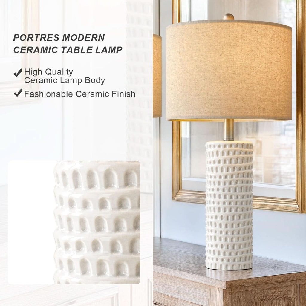 24 Inch Ceramic Table Lamp Set White-4
