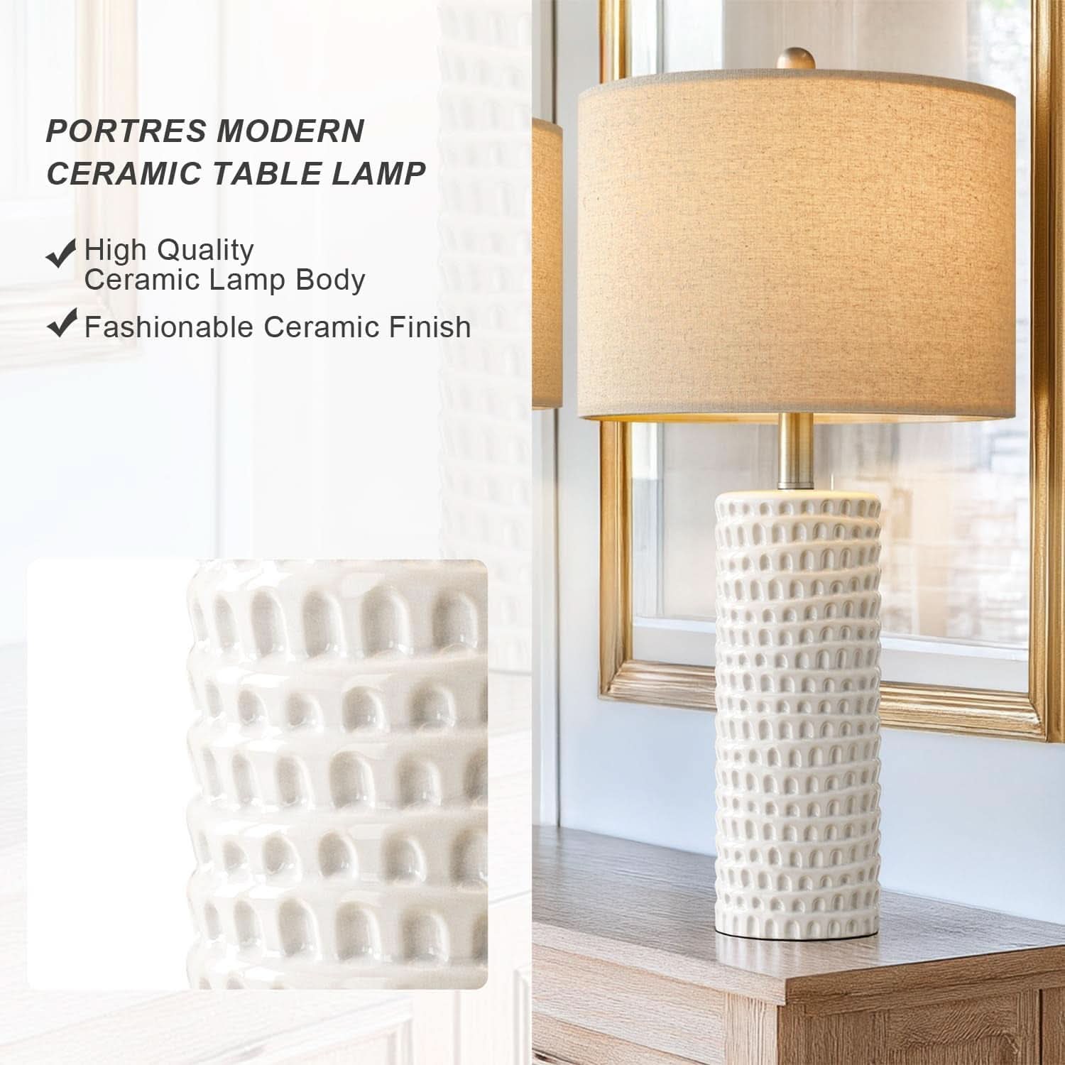 24 Inch Ceramic Table Lamp Set White-4