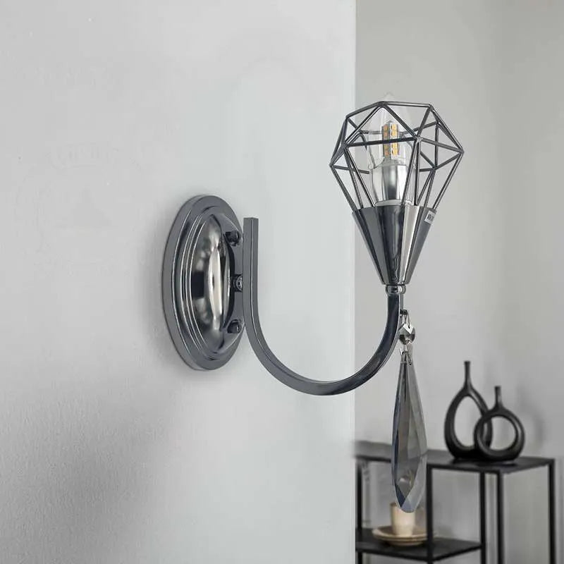 curved arm chrome wall lights K9 crystal droplet ~4938-4
