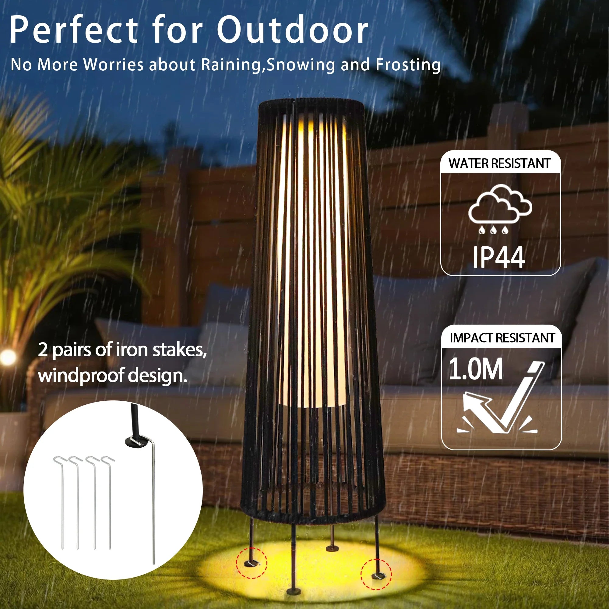 2 Piece Solar Powered Lantern Wicker Solar Patio Lamp Black-2