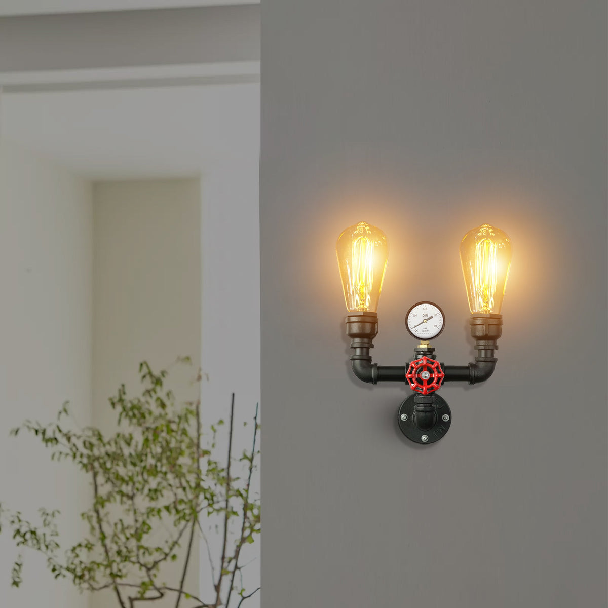 Vintage Industrial Steampunk Twin Water Pipe Wall Light E27~5507-1