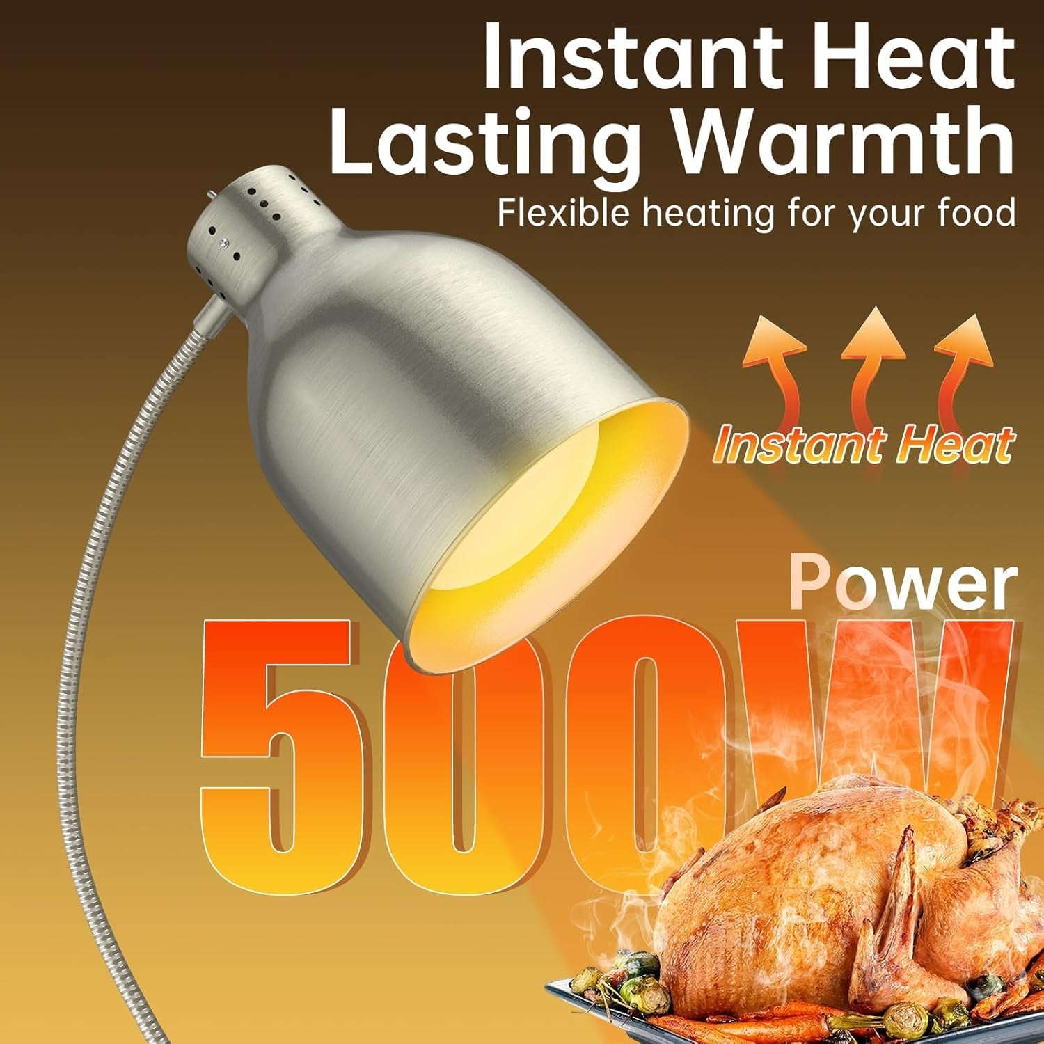 Food Heat Lamp 500W Stainless Steel Buffet Catering-3