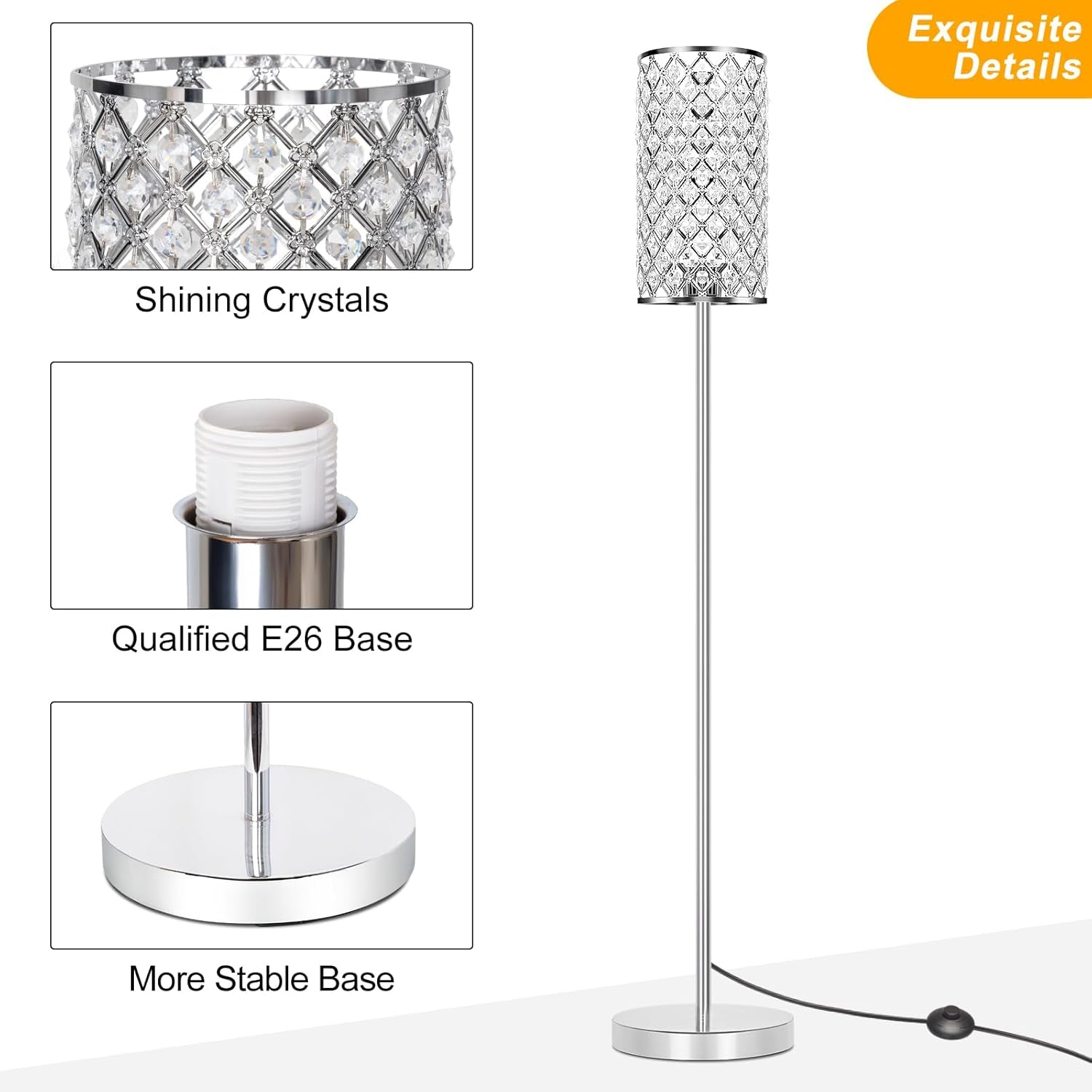 Crystal Floor Lamp Featuring Silver Beadwork Illumination-3