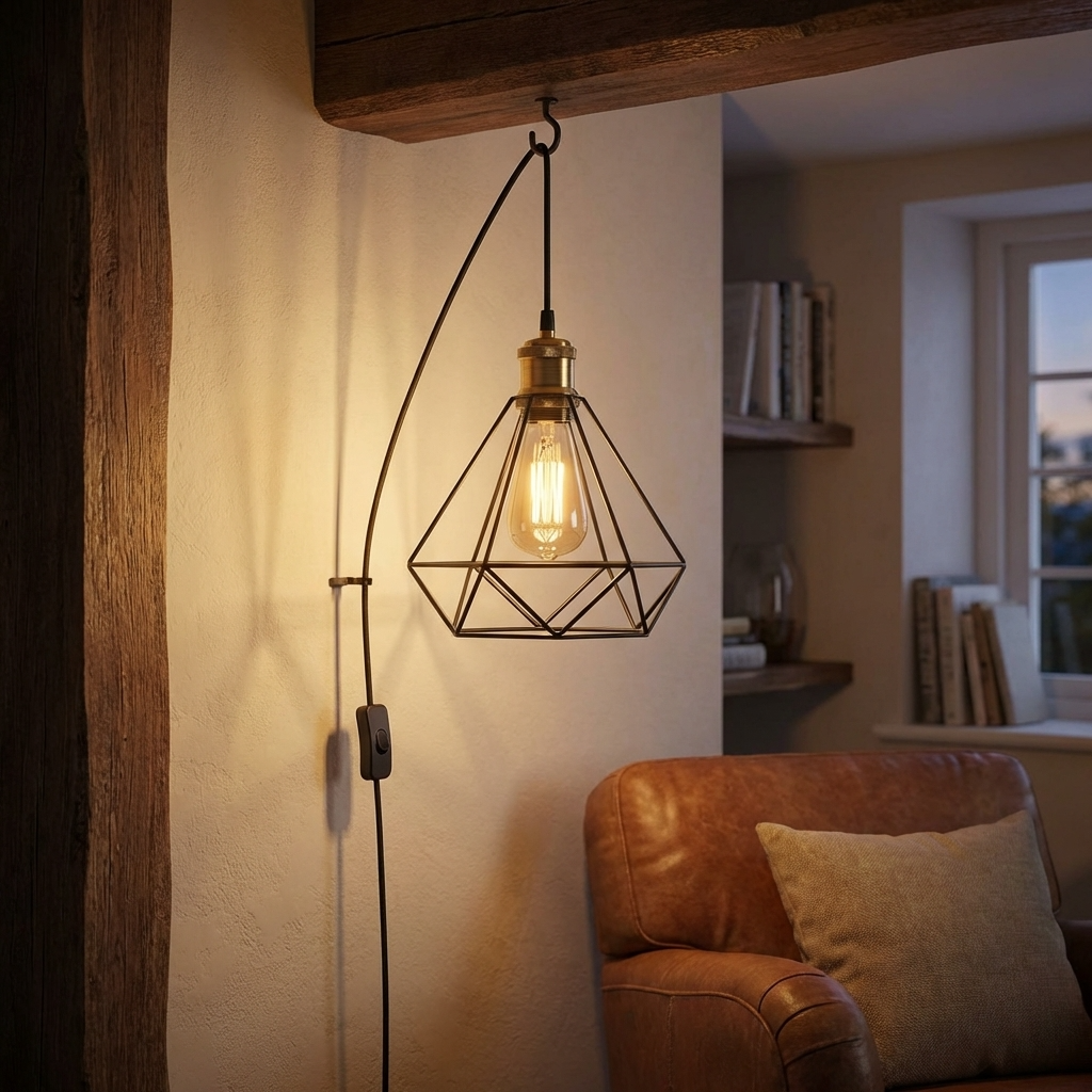 Plug In Pendant Light | Black Diamond Wire Cage | 4M Cord & Inline Switch ~6221-3