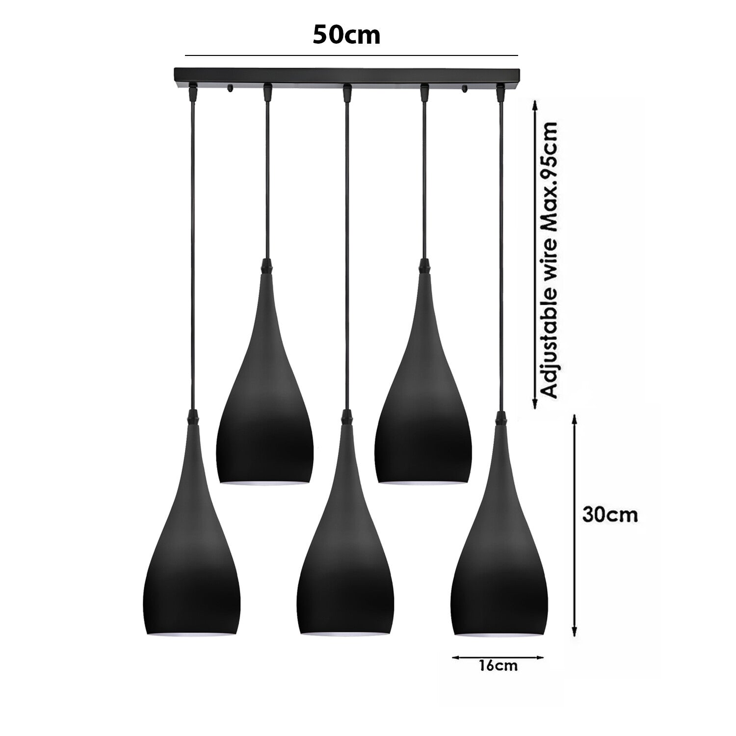 5-Way Linear Teardrop Pendant Light for Kitchen Islands Multi Drop Cluster E27 ~6107-1