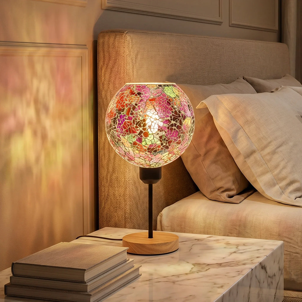 Colourful Mosaic Glass Table Lamp E27 Plug in Wooden Base~ 5023-0