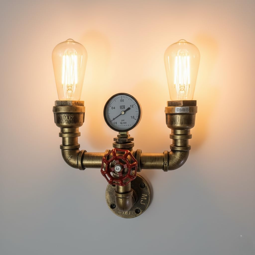 Industrial Metal Rustic Twin Waterpipe Wall Light ~5534-8