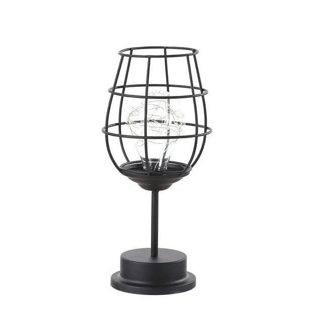 LED Iron Art Night Light with Wine Cup and Vase Decor