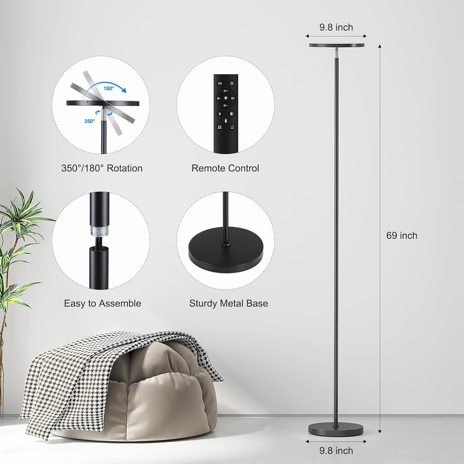 Luminous Floor Lamp 69Inch LED Dimmable Brightness-2
