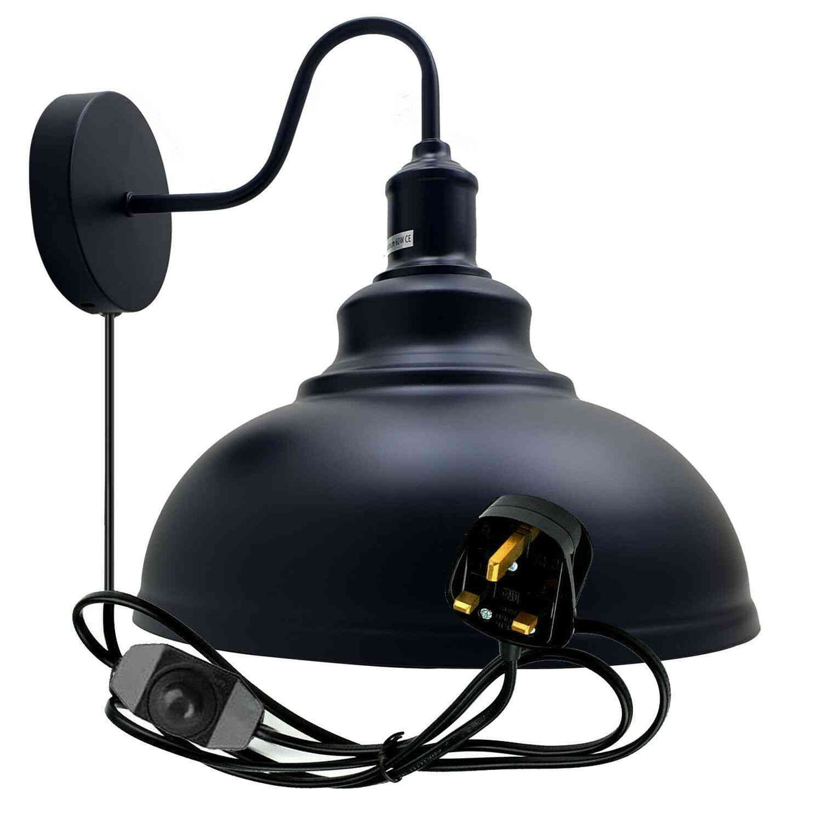2m Black Plug In Wall Light with Dimmer ~6448-6