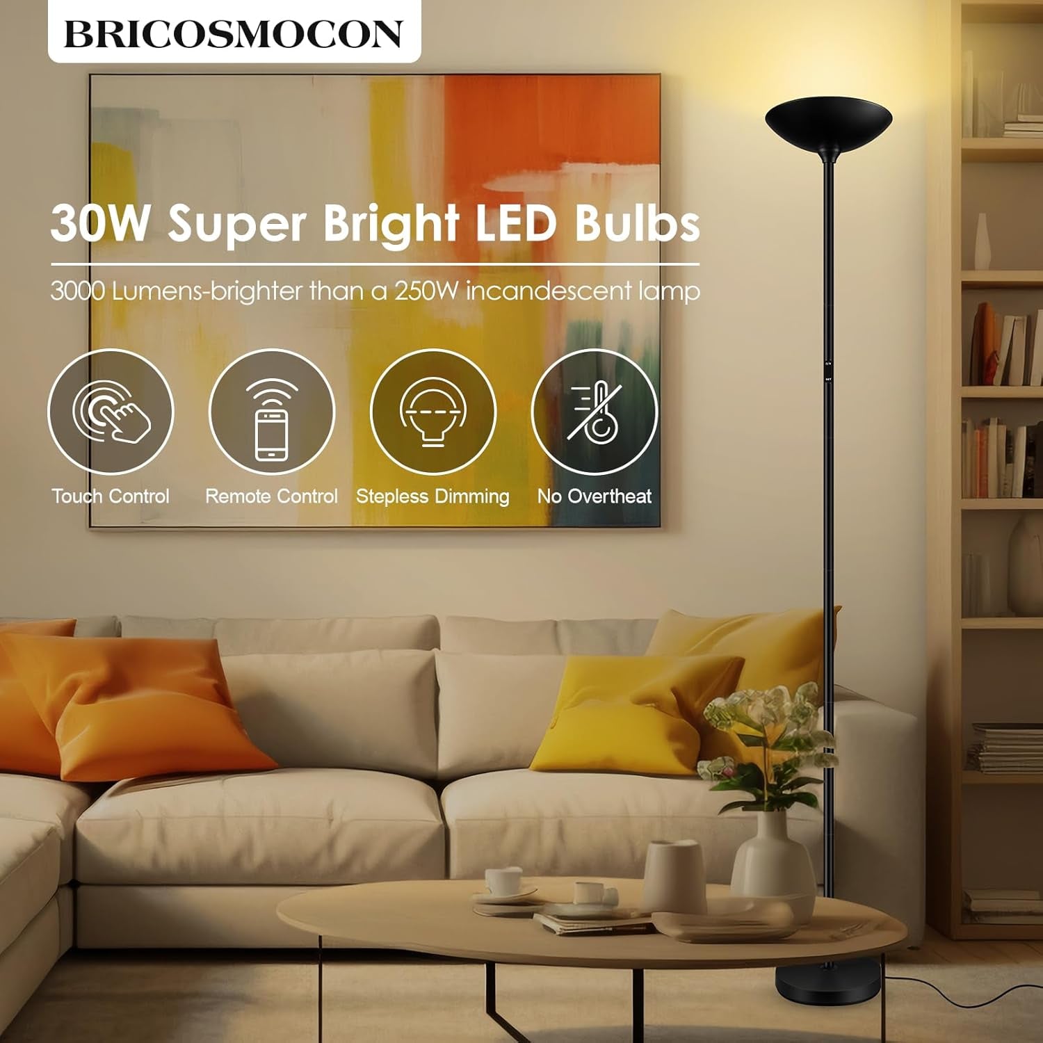 Stepless Dimmable Floor Lamp 71In Black 2700K6500K-1