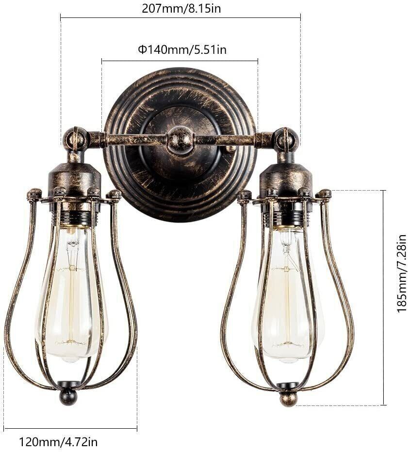 Industrial Wall Light Metal Wire cage E27 Wall Sconce Fitting ~6016-1