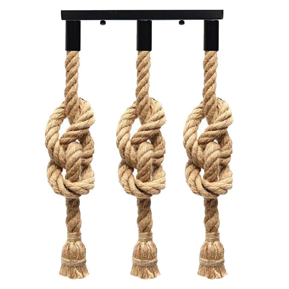 Vintage Hemp Rope 3 Head Cluster Pendant Light E27 ~6014-6