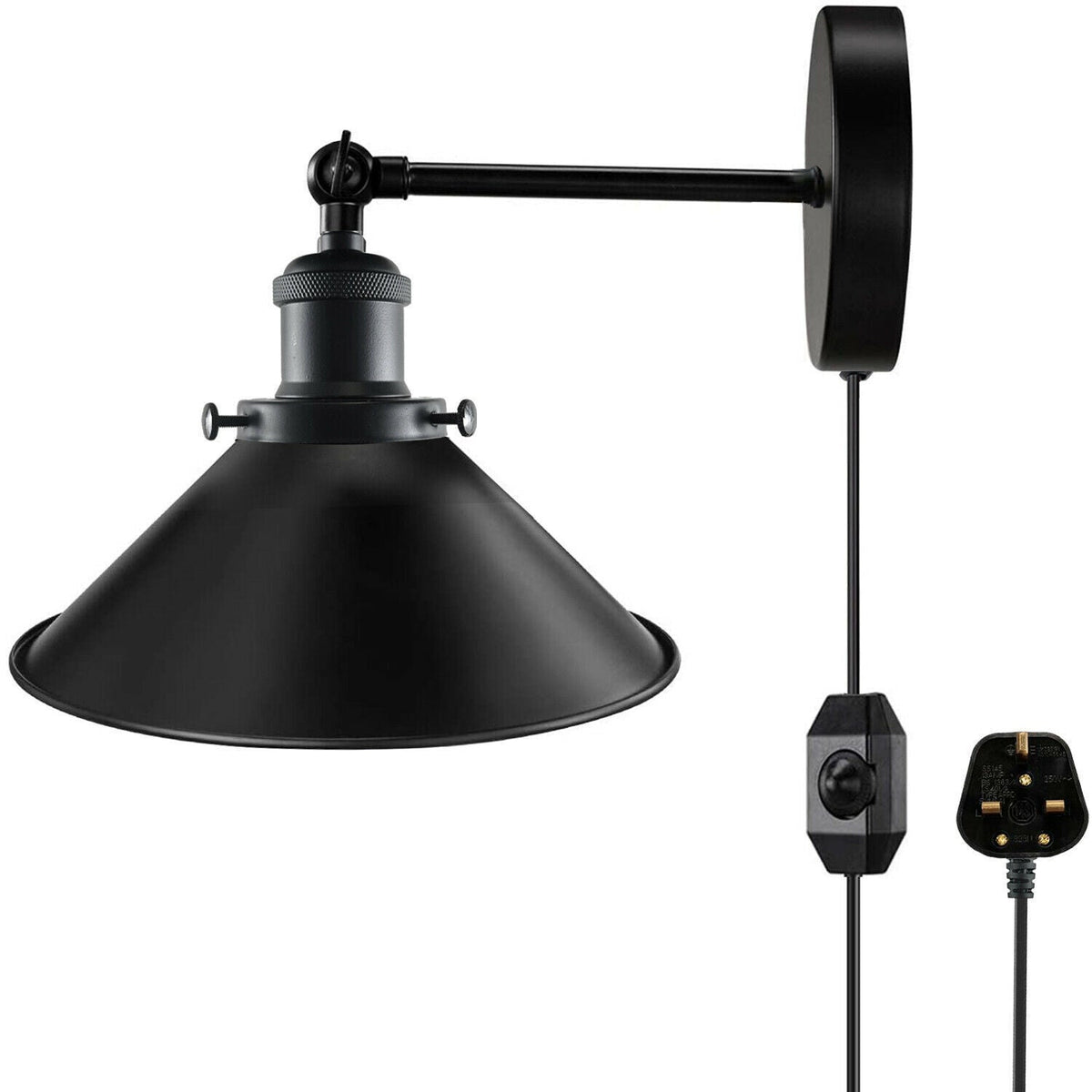 Industrial Black Adjustable arm  Plug-in Wall Lights ~ 6034-5