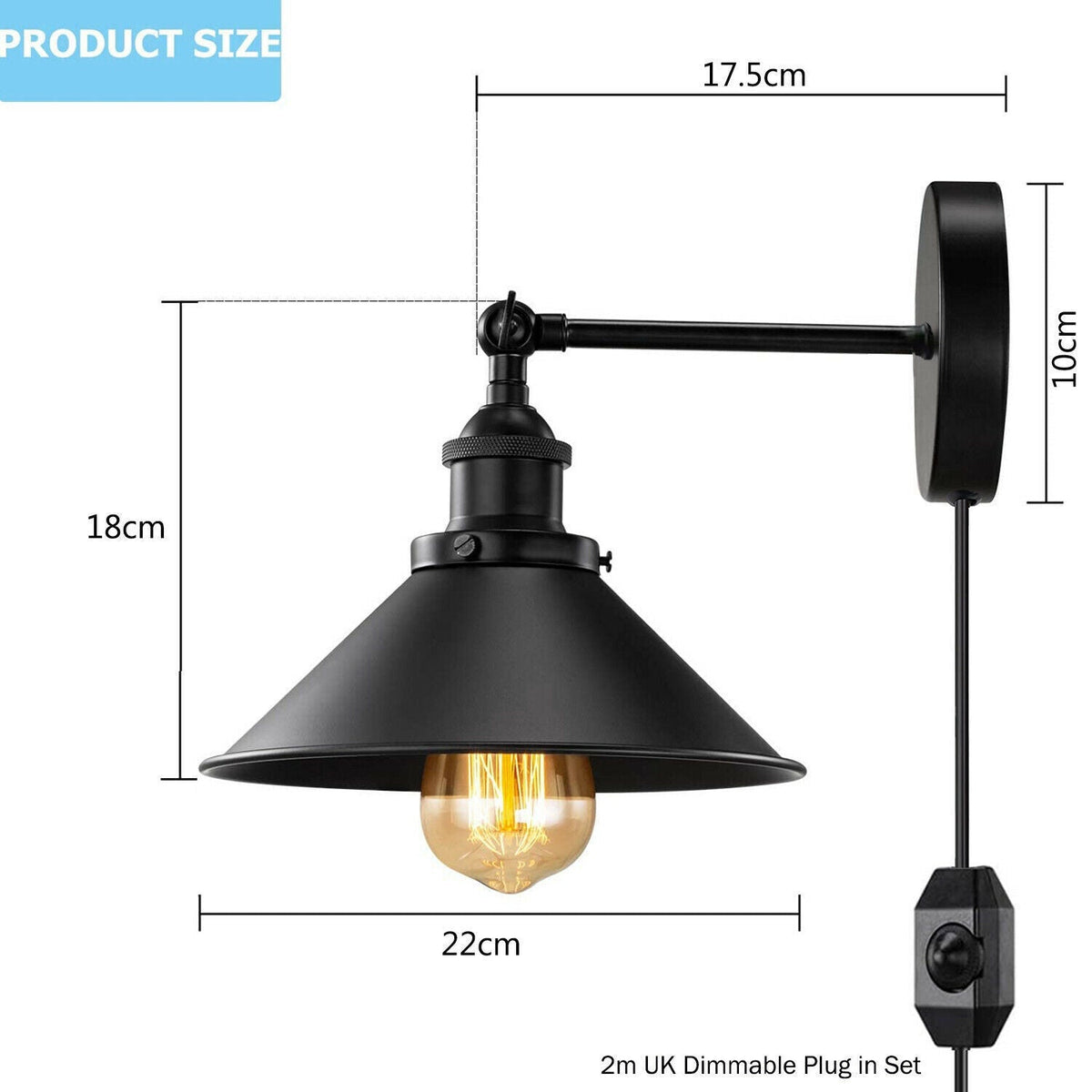 Industrial Black Adjustable arm  Plug-in Wall Lights ~ 6034-3