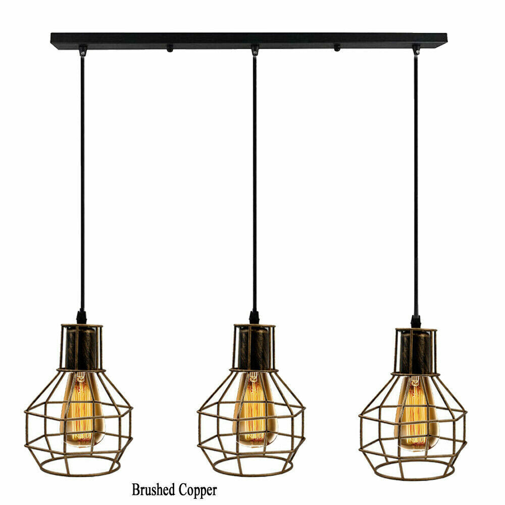 3 Light Pendant Light Height Adjustable, E27 Ceiling Lights Metal Square Plate Hanging Lights for Dining Room, Coffee Shop ~ 5706-4