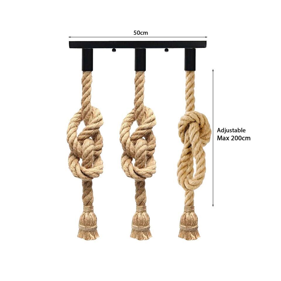 Vintage Hemp Rope 3 Head Cluster Pendant Light E27 ~6014-2