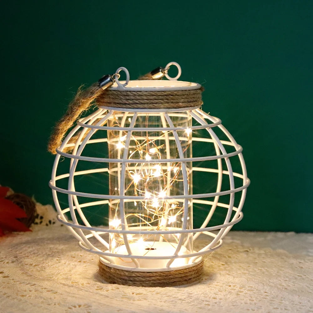 Metal Cage LED Lantern Battery Powered 7.3" Tall White-1