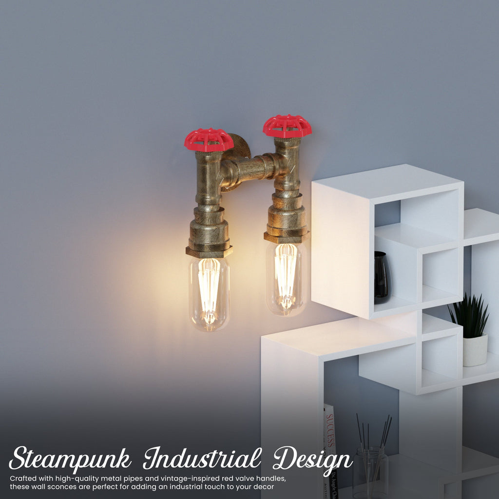 Twin Industrial Steampunk Water Pipe Wall Light E27~5686-4