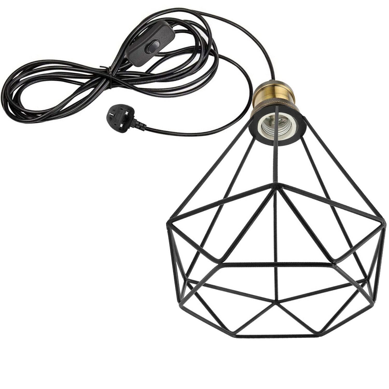 Plug In Pendant Light | Black Diamond Wire Cage | 4M Cord & Inline Switch ~6221-5