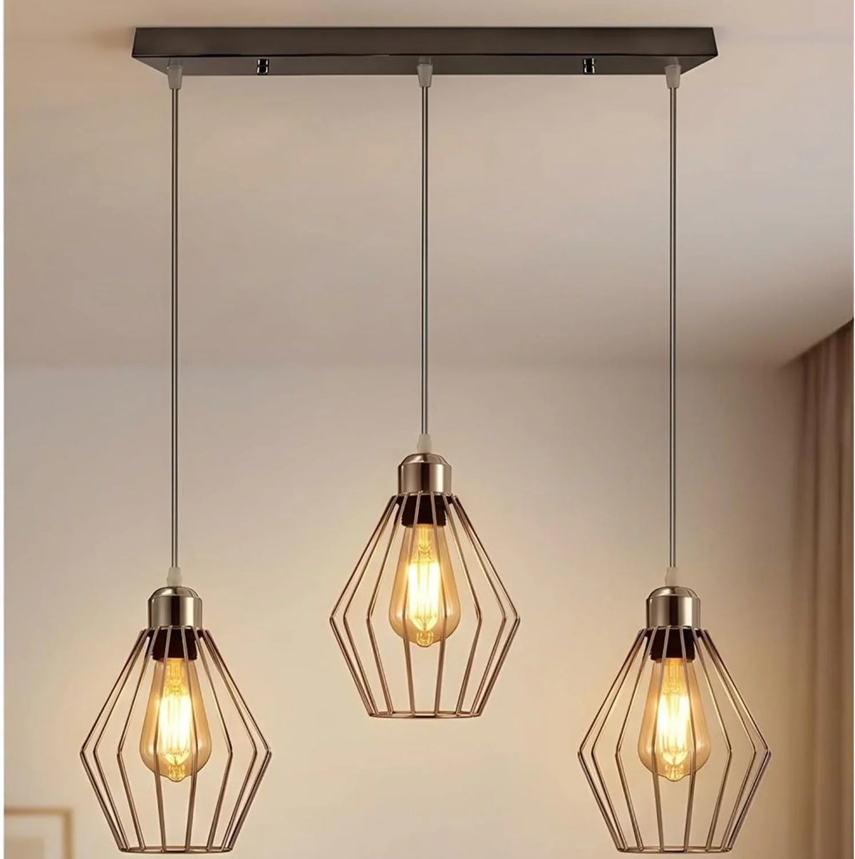Chrome 3 Light Rectangle Ceiling Lamp Wire Cage~4210-2