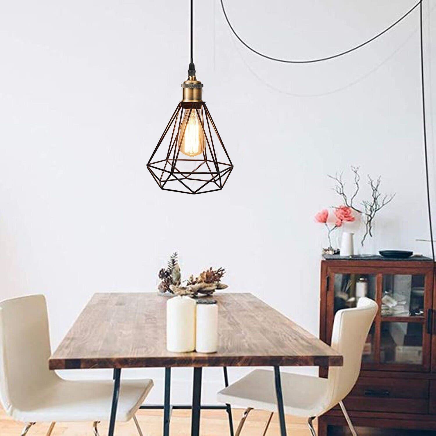 Plug In Pendant Light | Black Diamond Wire Cage | 4M Cord & Inline Switch ~6221-0