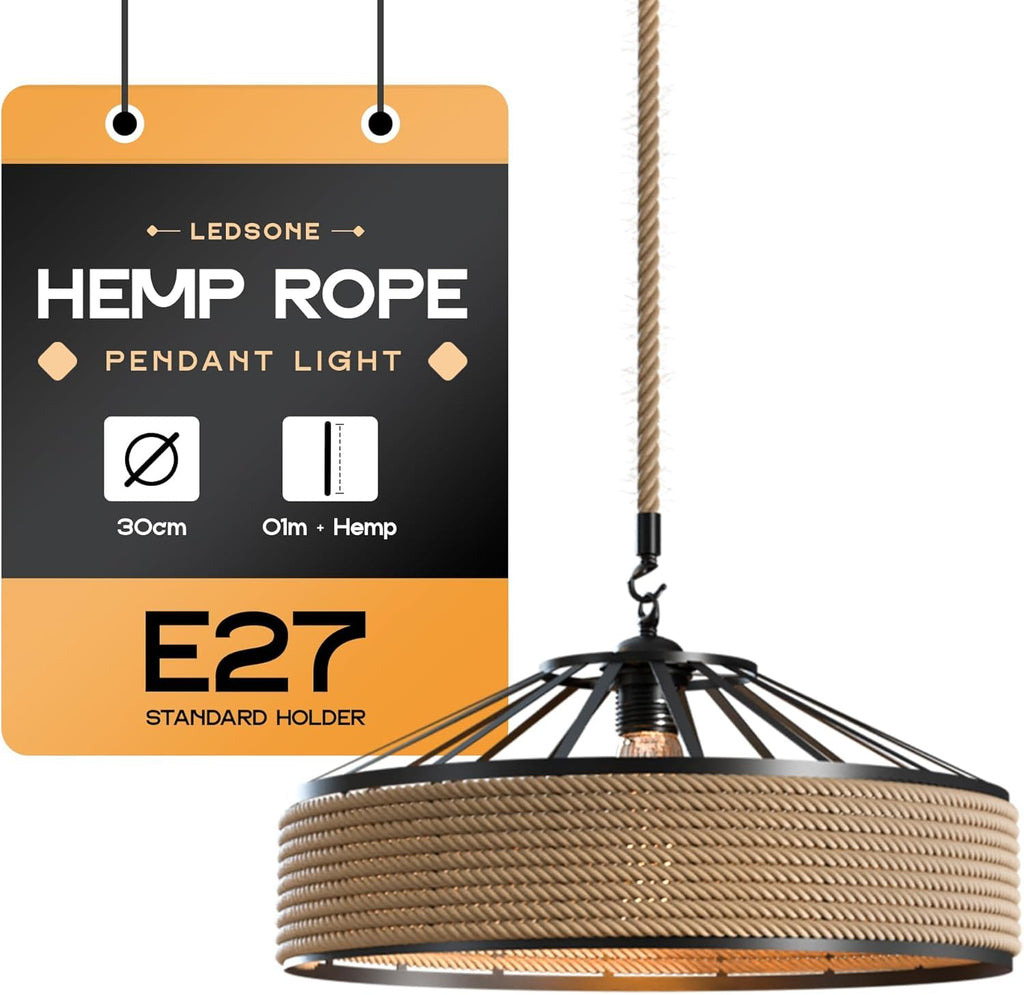 Retro Hemp Rope Pendant Light Adjustable Cable~6713-2