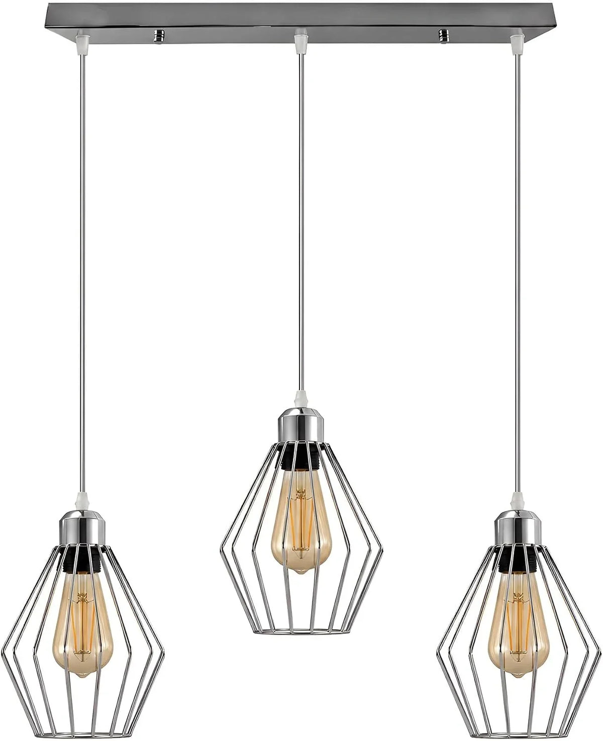 Chrome 3 Light Rectangle Ceiling Lamp Wire Cage~4210-3