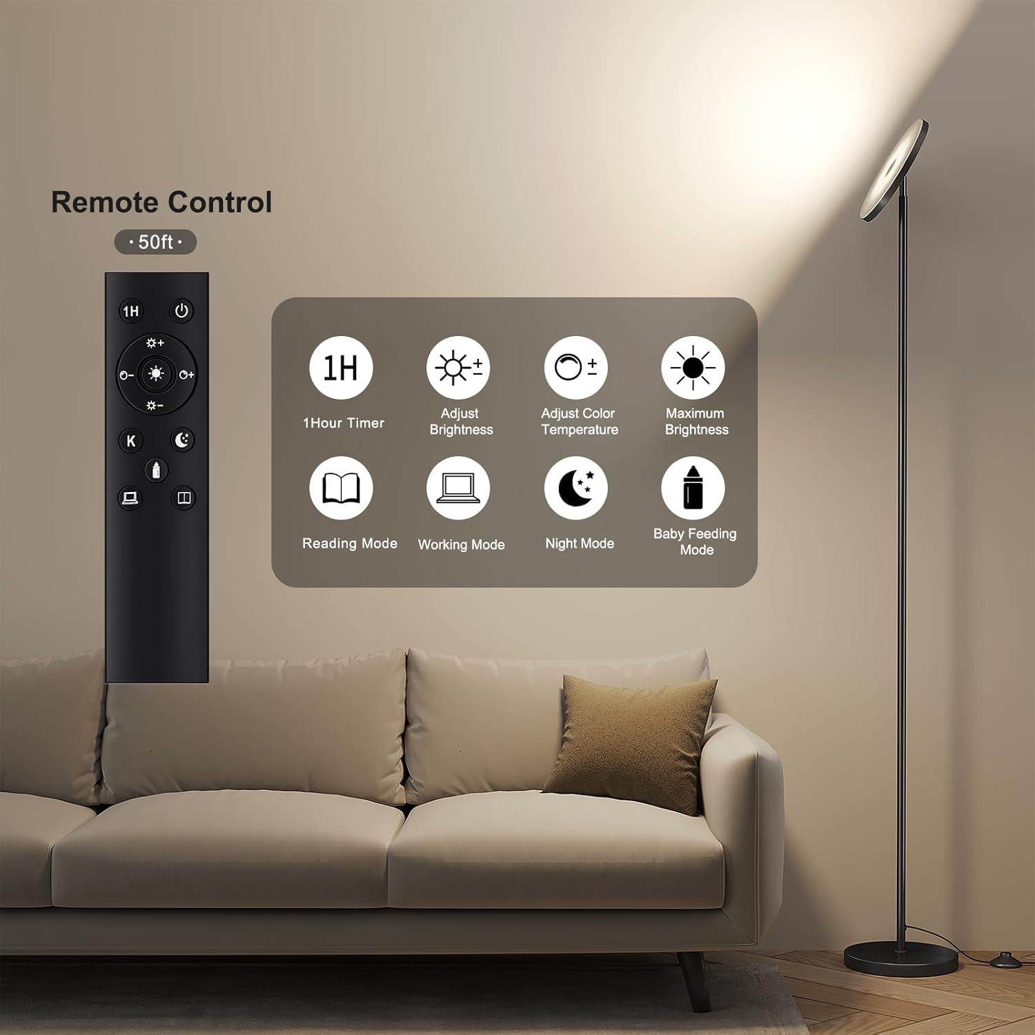 Luminous Floor Lamp 69Inch LED Dimmable Brightness-3
