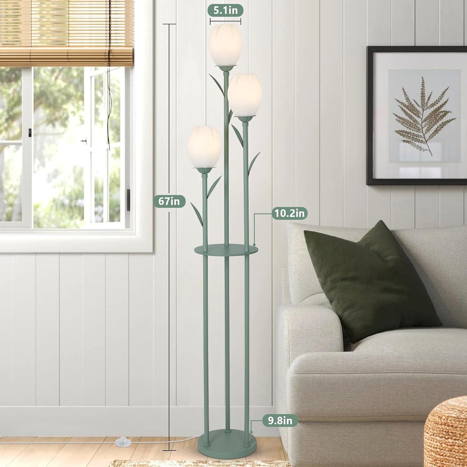 Verdigris Illuminating Tulip Three LED Floor Lamp Deco-2