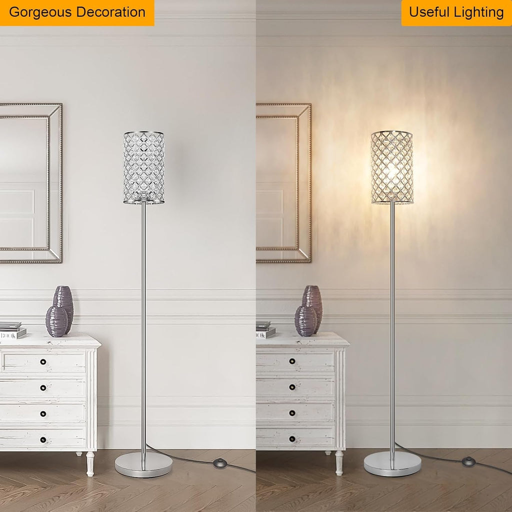 Crystal Floor Lamp Featuring Silver Beadwork Illumination-2