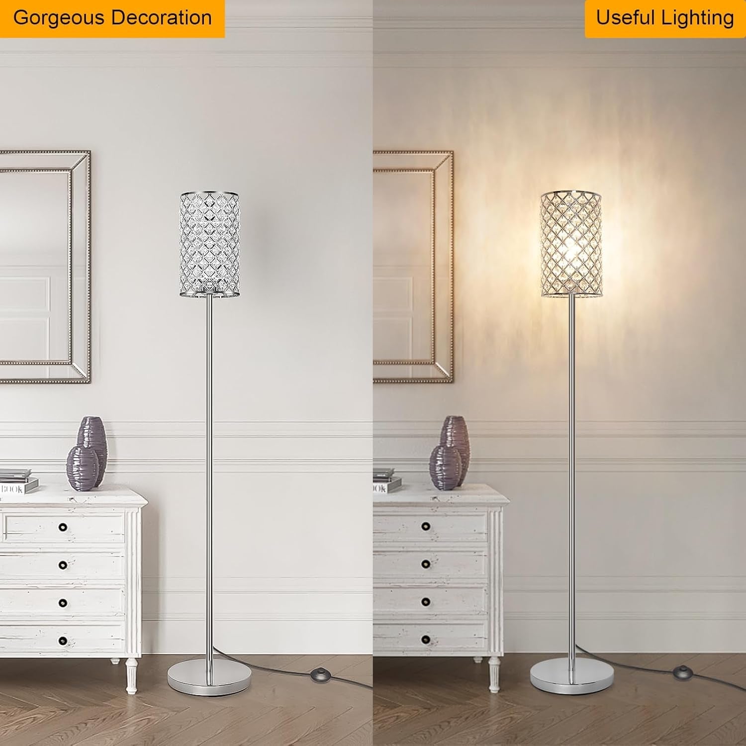 Crystal Floor Lamp Featuring Silver Beadwork Illumination-2