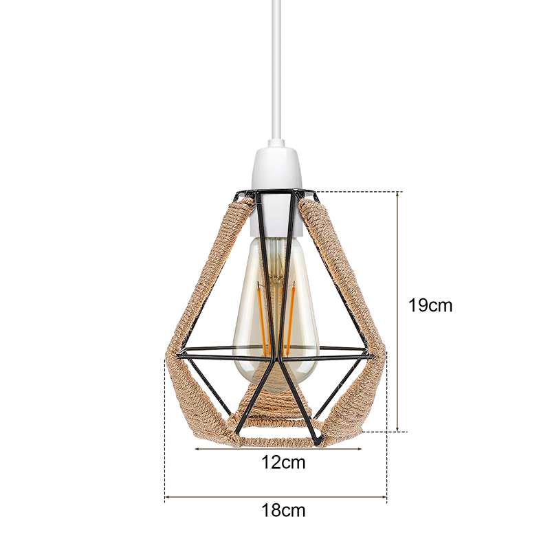 Diamond Shape Geometric Metal Cage Lampshade with Hemp Rope Detail ~4584-3