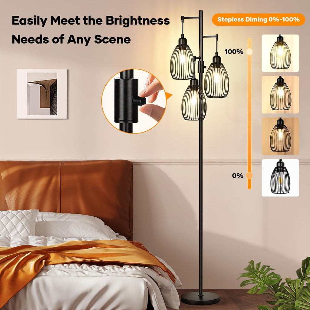 Industrial Black Floor Lamp ThreeBulb Dimmable LED-2