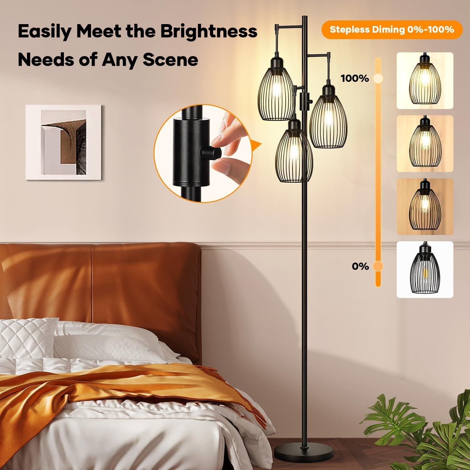 Industrial Black Floor Lamp ThreeBulb Dimmable LED-2