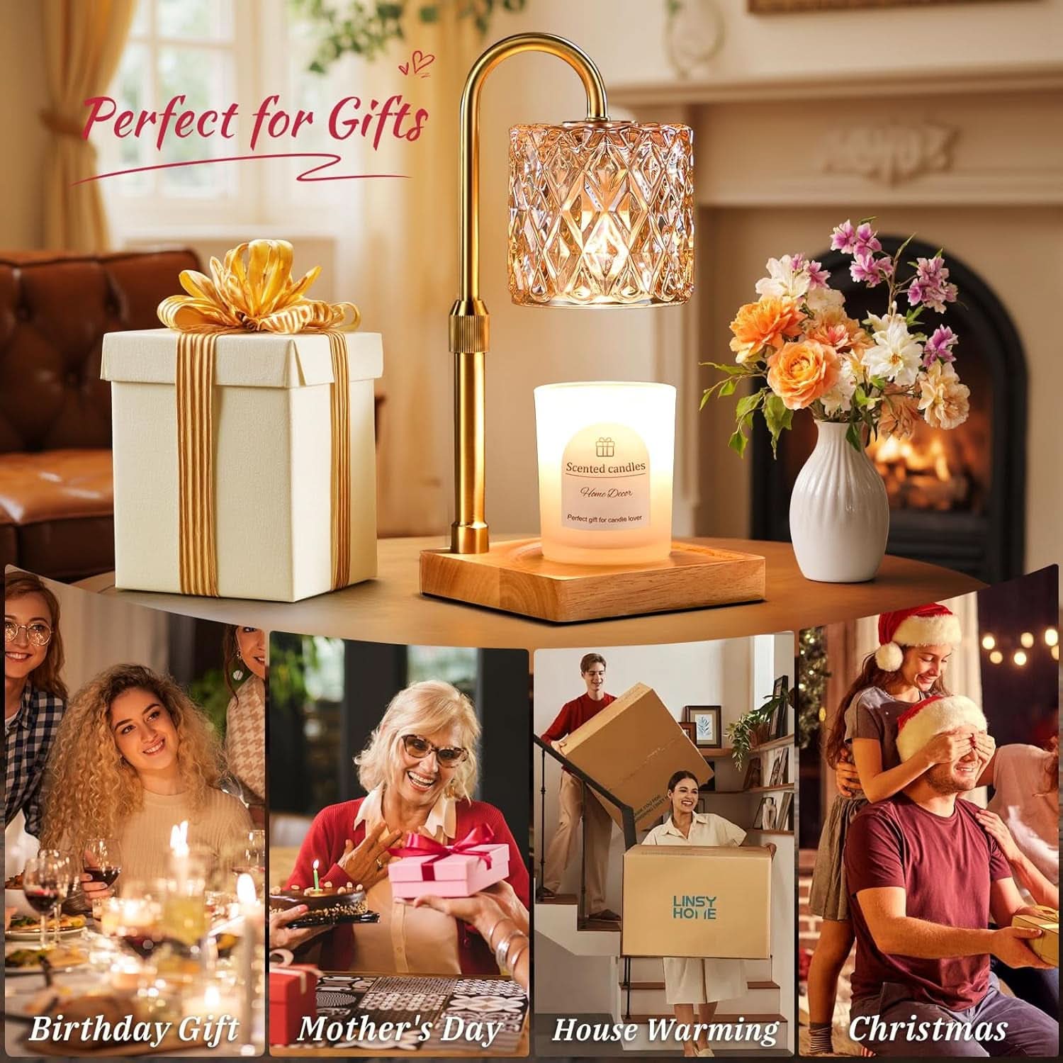 Candle Warmer Lamp With Programmable Timer Amber Glass-1